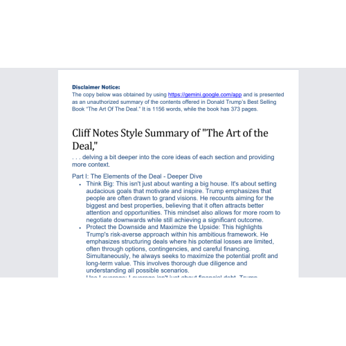 Art of the Deal Summary by Gemini