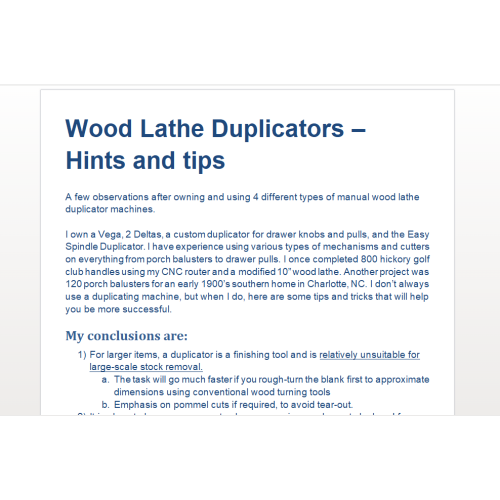 Wood Lathe Duplicators – Hints and tips